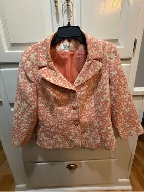 Ladies Vintage Short Jacket Le Suit Peachy Pink 10 Retro Flower Design Lined